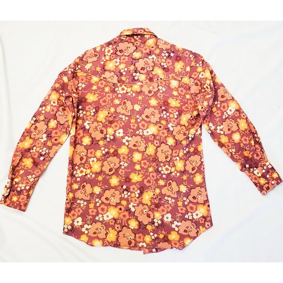 Tem Tex Vintage Mens Western 1970s Shirt Pearl Snap Cowboy Rodeo Groovy Floral - Picture 6 of 11